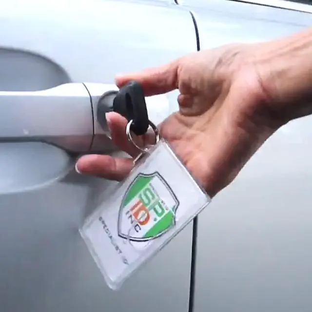 Alt view image 7 of 7 - Bulk 50 Pack Heavy Duty Fuel ID Badge Holders - Holds Two Cards - Clear Rigid Plastic ID Holder Keychain - Attach Keys & Protect License & Credit Card