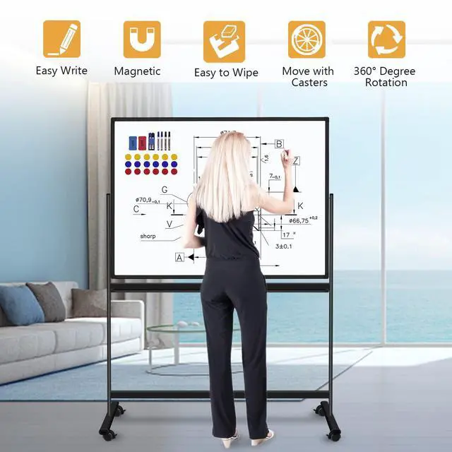 Alt view image 2 of 7 - 48"x36" Mobile Whiteboard Double-Sided Magnetic Dry Erase Board on Wheels - Comercial Rolling White Boards with Sturdy Stand for Home, Office & School