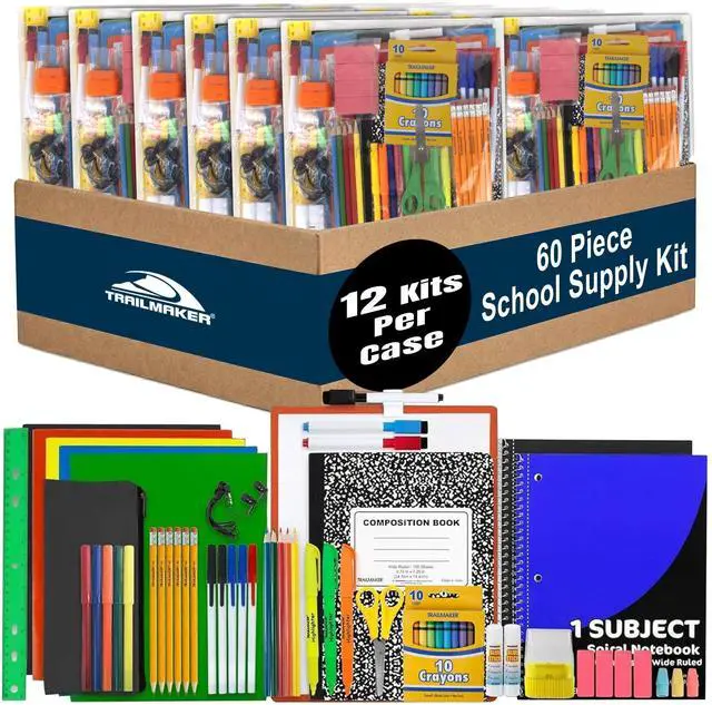 Main image of Bulk Back to School Supplies 60 Piece Bundle Kits for Girls, Boys, Kids | Back to School Supply Box Set Includes Notebooks, Folders, Headphones, Ruler, Folders, More (12 Kits)