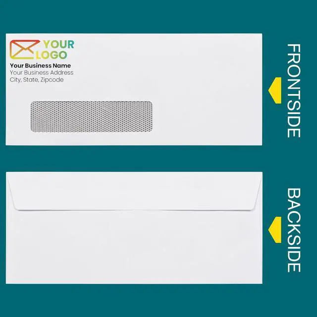 Alt view image 3 of 7 - 2500#10 Single Window Custom Printed Envelopes | Security Tinted, Peel and Seal Closure, Text and Logo Customization, White Security Tinted 24lb Paper, 4 1/8 x 9 1/2 Inches
