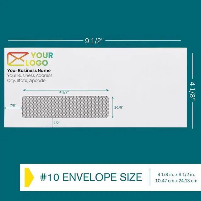 Alt view image 4 of 7 - 2500#10 Single Window Custom Printed Envelopes | Security Tinted, Peel and Seal Closure, Text and Logo Customization, White Security Tinted 24lb Paper, 4 1/8 x 9 1/2 Inches