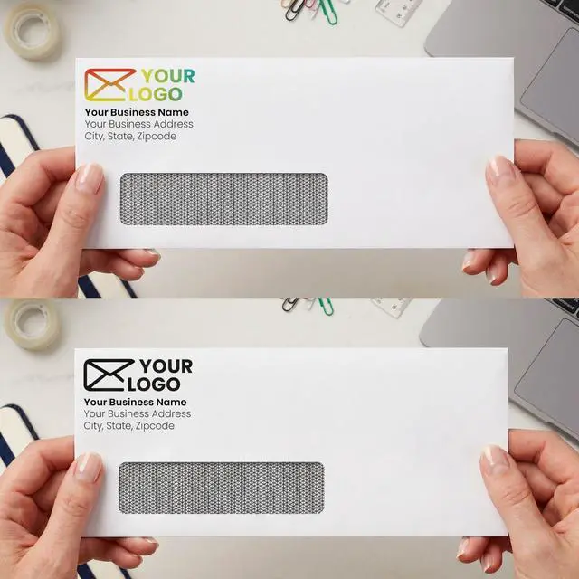 Alt view image 6 of 7 - 2500#10 Single Window Custom Printed Envelopes | Security Tinted, Peel and Seal Closure, Text and Logo Customization, White Security Tinted 24lb Paper, 4 1/8 x 9 1/2 Inches