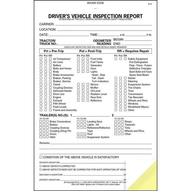 Alt view image 4 of 6 - J. J. Keller Detailed Driver's Vehicle Inspection Report for Pre- & Post-Trip, Book Format with 31 Sets, 2-Ply Carbonless, 5.5" x 8.5", Meet FMCSR Requirements, 50 Pack