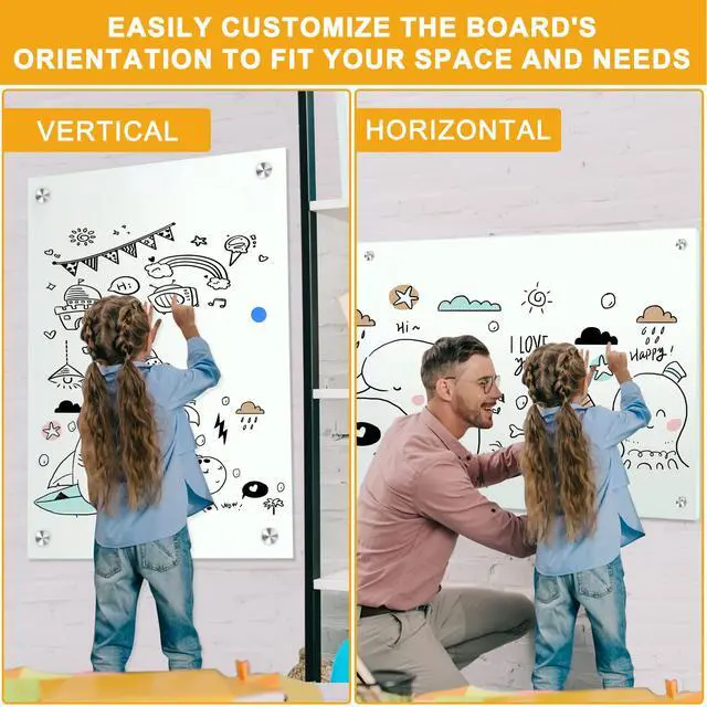 Alt view image 2 of 7 - Dry Erase White Board 48"x36" Glass Magnetic Whiteboard for Wall, Includes 12 Magnets, 8 Markers and 2 Erasers