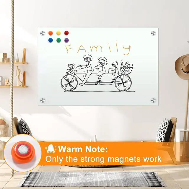 Alt view image 4 of 7 - Dry Erase White Board 48"x36" Glass Magnetic Whiteboard for Wall, Includes 12 Magnets, 8 Markers and 2 Erasers