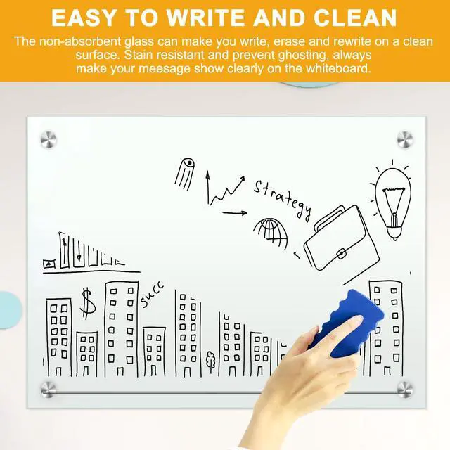 Alt view image 5 of 7 - Dry Erase White Board 48"x36" Glass Magnetic Whiteboard for Wall, Includes 12 Magnets, 8 Markers and 2 Erasers