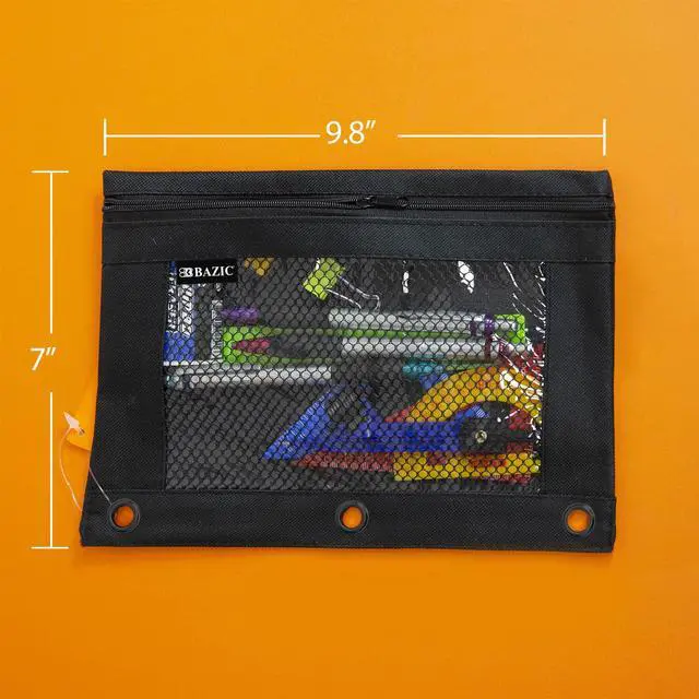 Alt view image 2 of 7 - Black 3-Ring Pencil Pouch with Mesh Window, 144-Case | clear mesh window and a zipper closure for pens, pencils, supplies