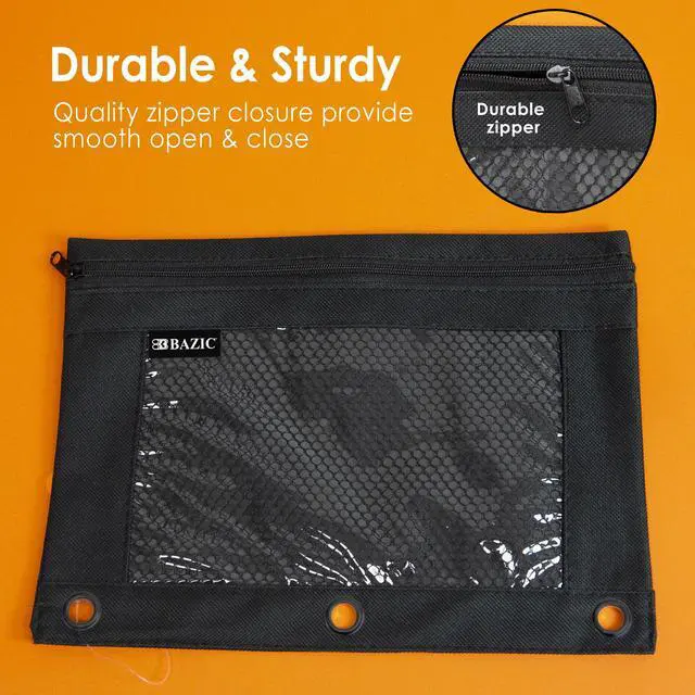Alt view image 4 of 7 - Black 3-Ring Pencil Pouch with Mesh Window, 144-Case | clear mesh window and a zipper closure for pens, pencils, supplies