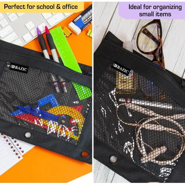 Alt view image 7 of 7 - Black 3-Ring Pencil Pouch with Mesh Window, 144-Case | clear mesh window and a zipper closure for pens, pencils, supplies