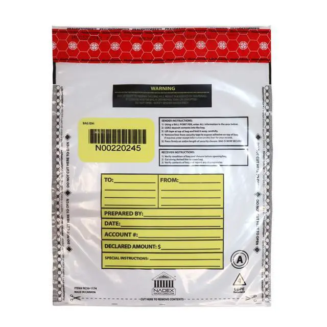 Alt view image 2 of 7 - 9 x 12 Inch Tamper Evident Bank Deposit Bags with FRAUDSTOPPER Level 4 Security, 1000 Pack (Clear)