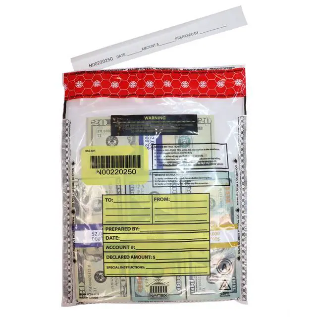 Alt view image 4 of 7 - 9 x 12 Inch Tamper Evident Bank Deposit Bags with FRAUDSTOPPER Level 4 Security, 1000 Pack (Clear)