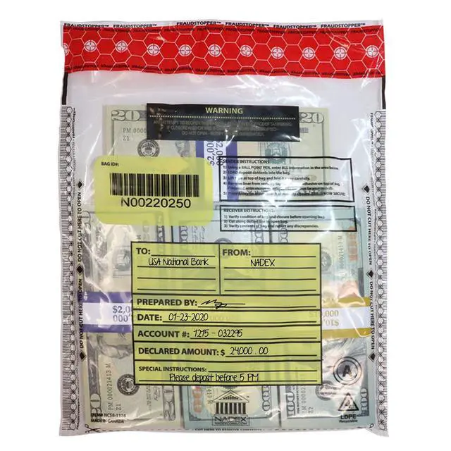Alt view image 7 of 7 - 9 x 12 Inch Tamper Evident Bank Deposit Bags with FRAUDSTOPPER Level 4 Security, 1000 Pack (Clear)