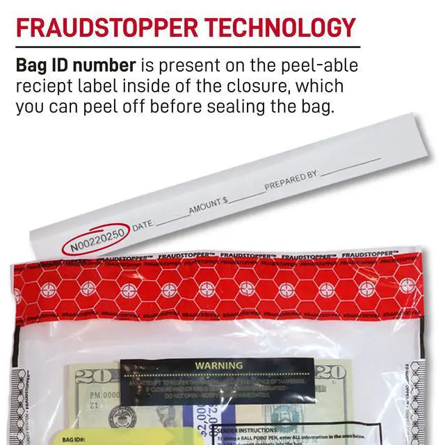 Alt view image 5 of 7 - 9 x 12 Inch Tamper Evident Bank Deposit Bags with FRAUDSTOPPER Level 4 Security, 1000 Pack (Clear)