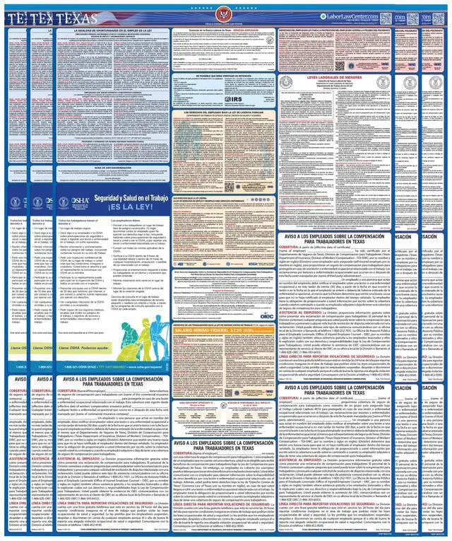 Main image of Texas 2026 Labor Law Poster State & Federal Compliance OSHA, EEOC, FMLA, Minimum Wage Durable, Laminated & Waterproof Workplace Employment Poster Made in USA 26 x 39.5, 5-Pack