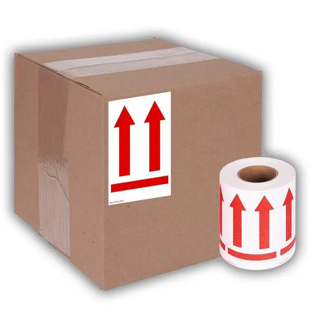 Alt view image 5 of 5 - 3" X 5" Red Arrows This Side Up Safe Handling Stickers for Shipping and Packing - 500 Adhesive Labels Per Roll (10 Pack)