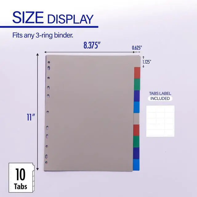 Alt view image 2 of 7 - Binder Dividers, 10 Color Index Tabs, Pre-Printed, 144-Case | 10 multicolor index tabs, reinforced 3-hole edge fits 3-ring binders