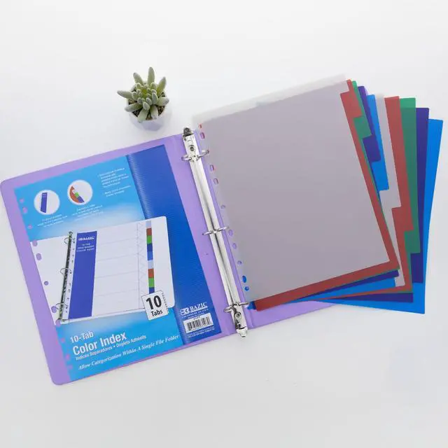 Alt view image 6 of 7 - Binder Dividers, 10 Color Index Tabs, Pre-Printed, 144-Case | 10 multicolor index tabs, reinforced 3-hole edge fits 3-ring binders