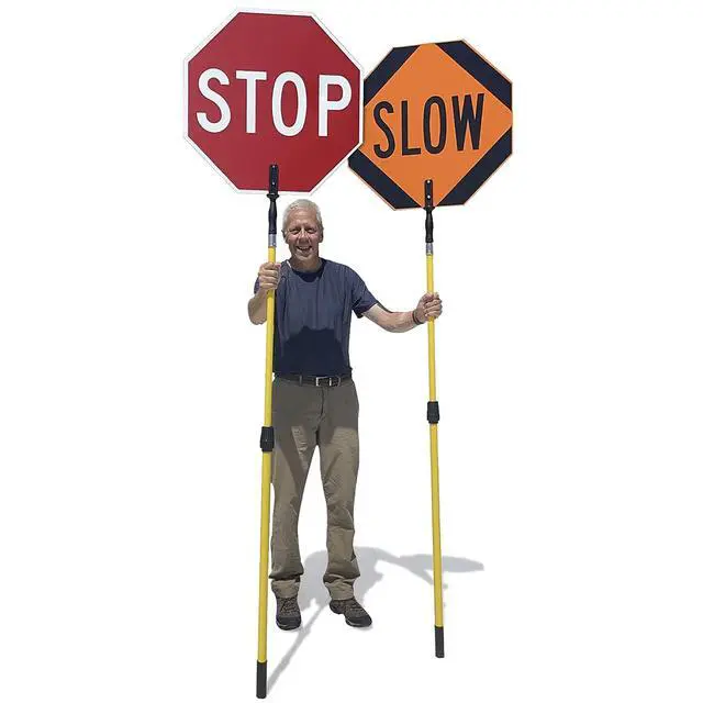 Alt view image 3 of 7 - Stop Slow 2 Sided Crossing Guard Sign | 24" 3M Engineer Grade Reflective Aluminum with 6' Pole