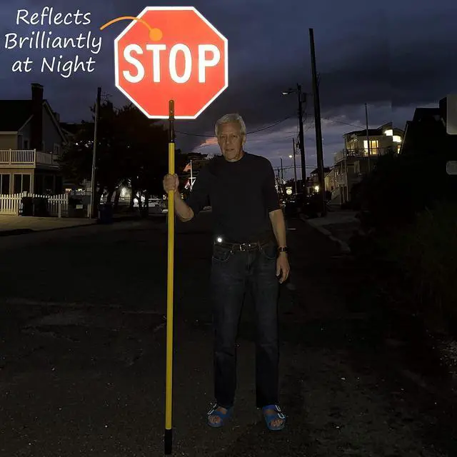Alt view image 4 of 7 - Stop Slow 2 Sided Crossing Guard Sign | 24" 3M Engineer Grade Reflective Aluminum with 6' Pole