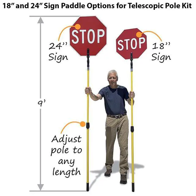 Alt view image 7 of 7 - Stop Slow 2 Sided Crossing Guard Sign | 24" 3M Engineer Grade Reflective Aluminum with 6' Pole