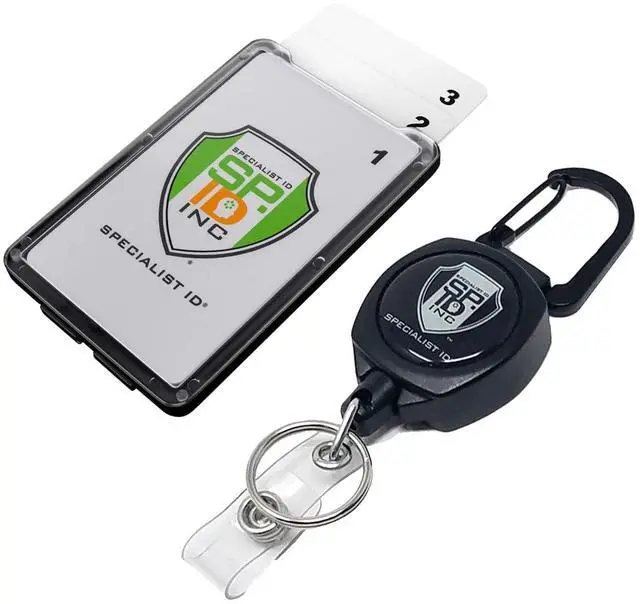 Main image of Bulk 25 Pack - Heavy Duty Sidekick Carabiner Badge and Key Reel by Key-Bak with Three Card Polycarbonate ID Badge Holder by