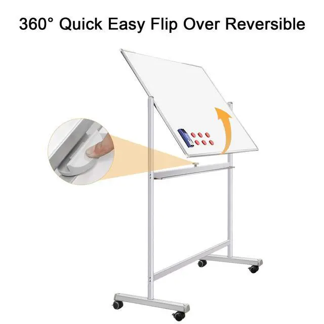 Alt view image 3 of 7 - Rolling Whiteboard with Stand 48"x36" Double-Sided Mobile Magnetic Dry Erase Board on Wheels for Home, Office & School