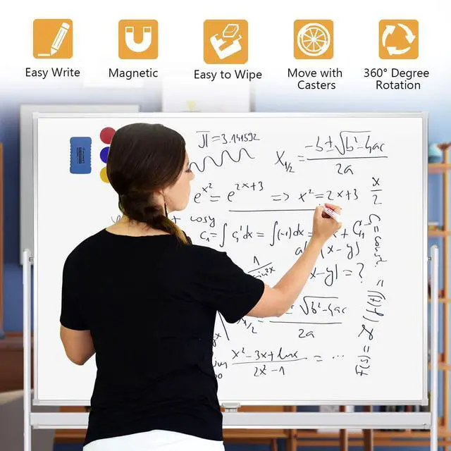 Alt view image 2 of 7 - Rolling Whiteboard with Stand 48"x36" Double-Sided Mobile Magnetic Dry Erase Board on Wheels for Home, Office & School