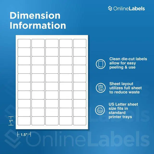 Alt view image 2 of 6 - OnlineLabels 1.5" x 1" Labels - White Matte - Inkjet/Laser - 1,000 Sheets | Permanent Adhesive, Blank Rectangle Labels, Inkjet & Laser Compatible, Ideal for Barcode & Vial Labels