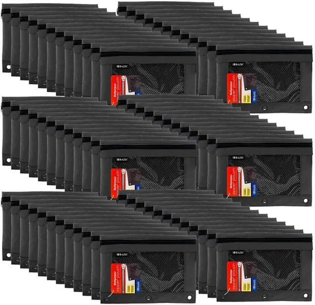 Main image of Black 3-Ring Pencil Pouch with Mesh Window, 144-Case | clear mesh window and a zipper closure for pens, pencils, supplies