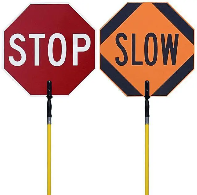 Main image of Stop Slow 2 Sided Crossing Guard Sign | 24" 3M Engineer Grade Reflective Aluminum with 6' Pole