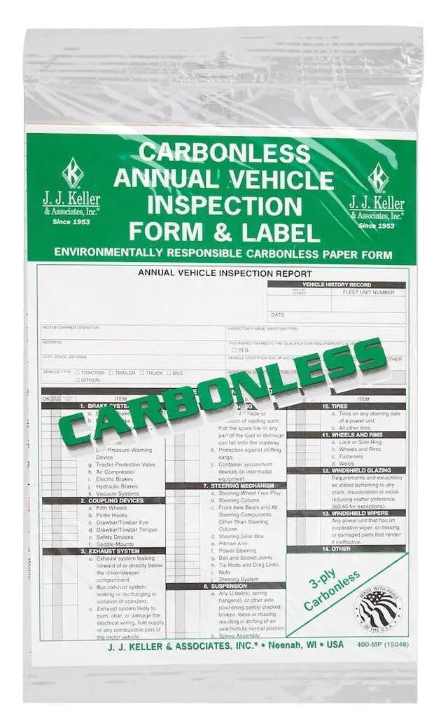Alt view image 6 of 7 - J. J. Keller 100-Pack, Annual Vehicle Inspection Report Form & Adhesive Vinyl Label 2-Ply, 3-Ply Carbonless Form, Bundle Shrinkwrapped, DOT Compliant