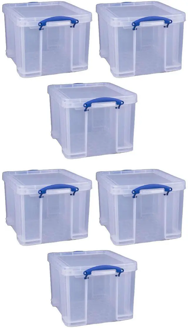 Main image of 32 Liters Storage Bin Container with Snap Lid and Clip Lock Handles for Lidded Home and Office Storage Organization, 6 Pack