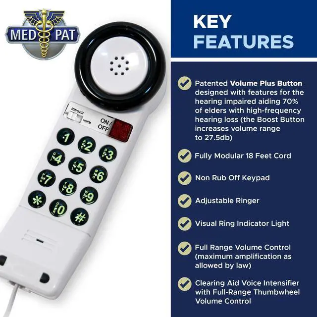 Alt view image 4 of 7 - XL88Q - Easy to Use One-Piece Telephone with Ring/in-Use Light Indicator, Extra Loud-Extra Clear Volume Boost, for Busy Settings, Elderly & Teenagers, Corded Landline Telephone, Pack of 10