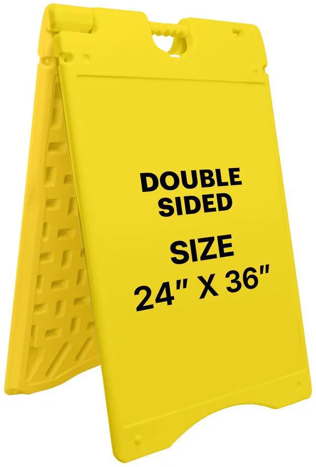 Main image of Outdoor A-Frame Sandwich Signboard 24 x 36 Display Surface w/PVC Sign Protector & Sand Fill Holes Duel Display Signage Stand for Storefront Sidewalk Curb (Yellow)