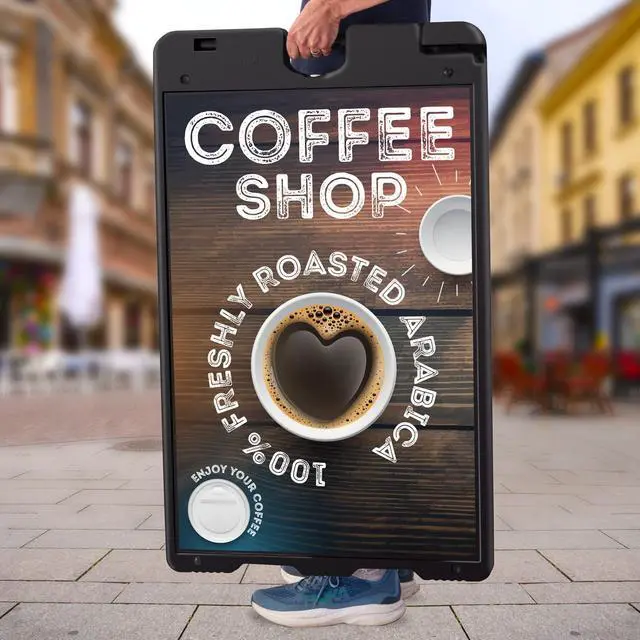 Alt view image 5 of 7 - Outdoor A-Frame Sandwich Signboard 24 x 36 Display Surface w/PVC Sign Protector & Sand Fill Holes Duel Display Signage Stand for Storefront Sidewalk Curb (Black)