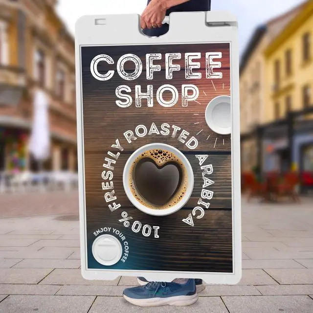 Alt view image 5 of 7 - Outdoor A-Frame Sandwich Signboard 24 x 36 Display Surface w/PVC Sign Protector & Sand Fill Holes Duel Display Signage Stand for Storefront Sidewalk Curb (White)