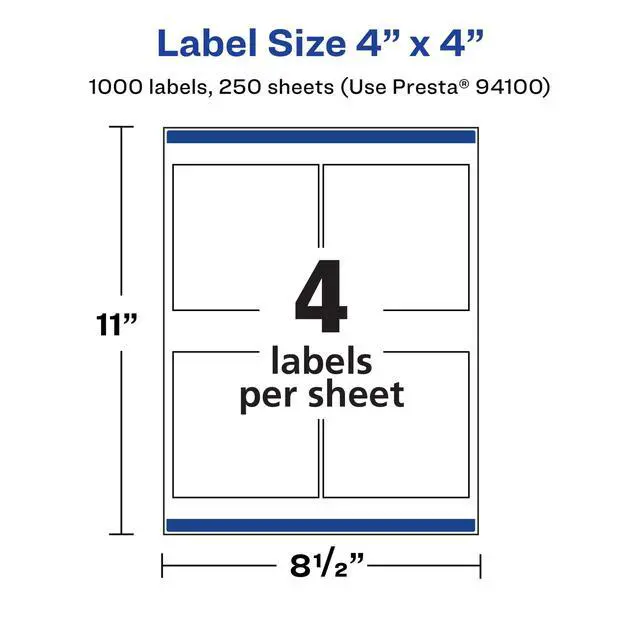 Alt view image 5 of 7 - Matte White Square Labels, Sure Feed Technology, 4" x 4", 1,000 Matte White Printable Labels