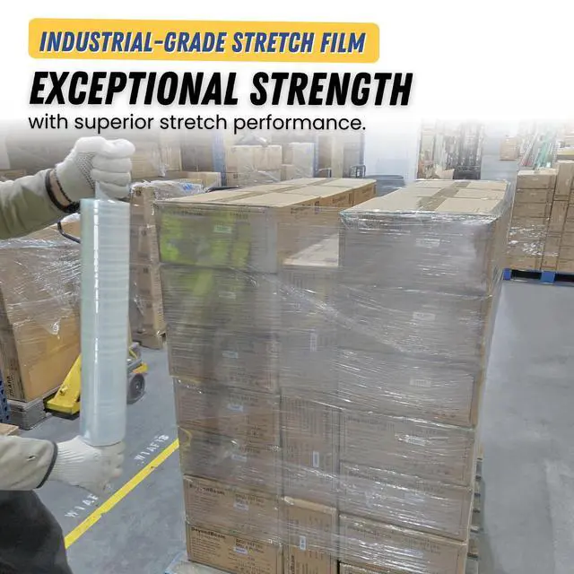 Alt view image 3 of 7 - Industrial Pallet Stretch Wrap 20 x 1000 Ft (16 Pack), 80 Gauge Clear Stretch Film, 400% Stretch, Self-Adhering Heavy Duty Plastic Shrink Wrap Clear Wrap with Handles for Moving & Shipping