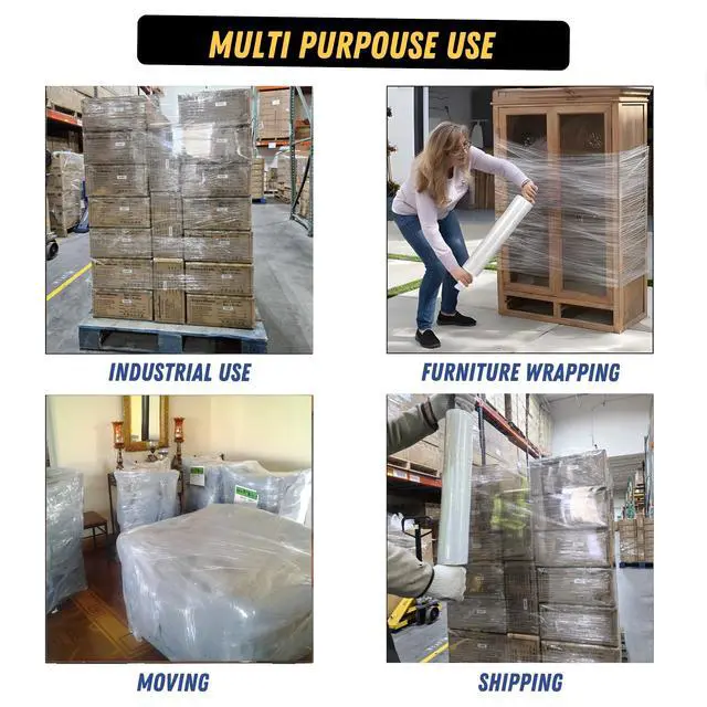Alt view image 7 of 7 - Industrial Pallet Stretch Wrap 20 x 1000 Ft (16 Pack), 80 Gauge Clear Stretch Film, 400% Stretch, Self-Adhering Heavy Duty Plastic Shrink Wrap Clear Wrap with Handles for Moving & Shipping