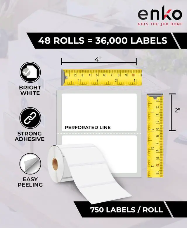 Alt view image 6 of 6 - 4 x 2 in 48 Rolls | 36000 Direct Thermal Address and Shipping Labels | Perforated, Strong Adhesive, Mailing, Barcode, FBA Stickers and FNSKU Labels Compatible with Zebra and Eltron Printers