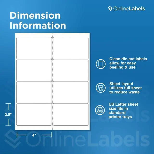 Alt view image 2 of 7 - 4 x 2.5 Rectangle Labels - Permanent, White Matte - Address, Shipping, Mailing, Gift Labels - Pack of 8,000 Labels, 1,000 Sheets - Inkjet/Laser Printers