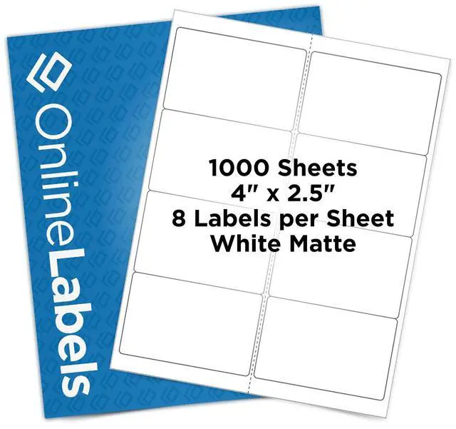 Main image of 4 x 2.5 Rectangle Labels - Permanent, White Matte - Address, Shipping, Mailing, Gift Labels - Pack of 8,000 Labels, 1,000 Sheets - Inkjet/Laser Printers