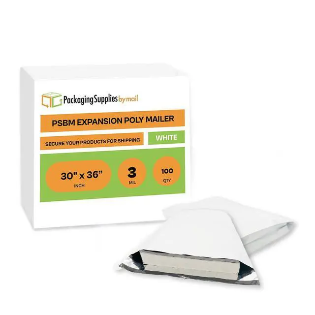 Alt view image 3 of 7 - PSBM 100 PCS 30 x 36 Inch White Expansion Poly Mailer, Self Seal Expandable Gusseted Shipping Envelope, Ideal for Packing and Shipping Cloths, Documents, Books, Gifts, Jewelry and More
