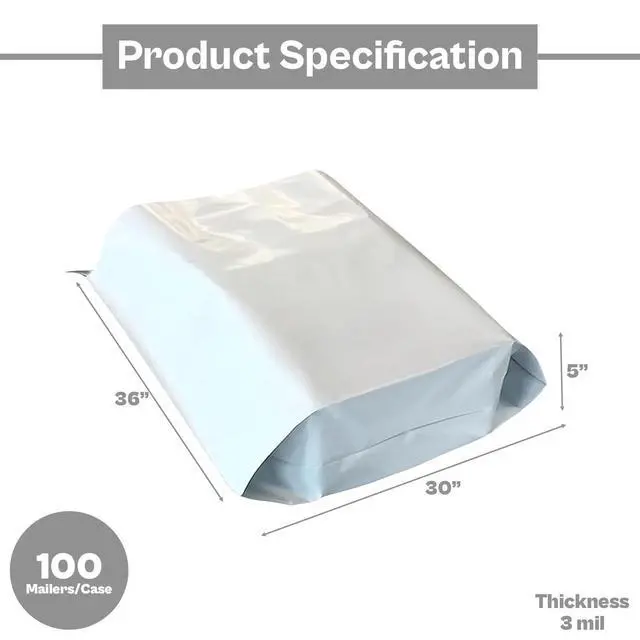 Alt view image 4 of 7 - PSBM 100 PCS 30 x 36 Inch White Expansion Poly Mailer, Self Seal Expandable Gusseted Shipping Envelope, Ideal for Packing and Shipping Cloths, Documents, Books, Gifts, Jewelry and More