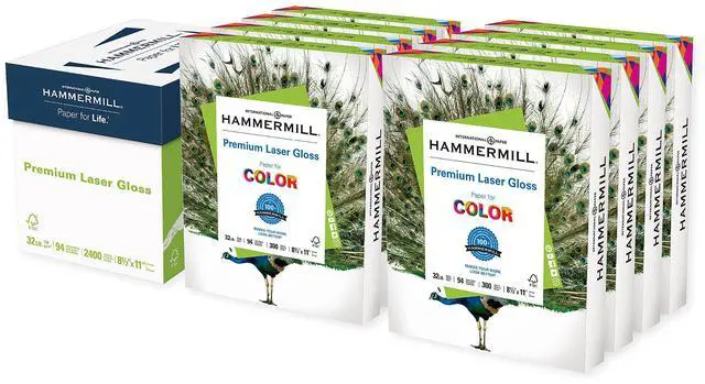Main image of Glossy Paper, Laser Gloss Copy Paper, 8.5 x 11-8 Pack (2,400 Sheets) - 94 Bright, Made in the USA Glossy Printer Paper, 163110C