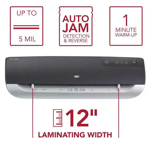 Alt view image 3 of 6 - Thermal Laminator Machine, Fusion 3000L, 12 Inch, 1 Min Warm-up, 3 or 5 Mil, with 30 EZUse Laminating Pouches (1703075)
