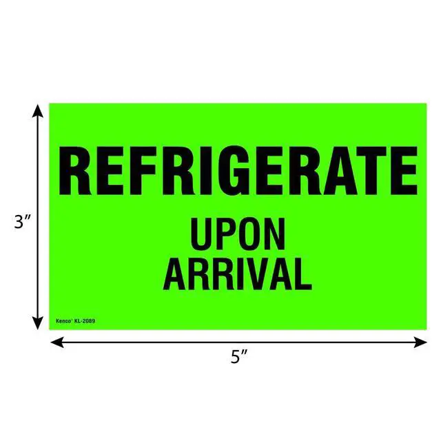 Alt view image 2 of 2 - 3" X 5" Refrigerate Upon Arrival Fluorescent Shipping Label Stickers for Shipping and Packing -500 Labels Per Roll (10 Pack)