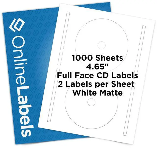 Main image of 4.65 Inch Full-Face CD/DVD Labels & Spine Label - Pack of 2,000 Sets of CD/DVD Stickers, 1,000 Sheets - Inkjet/Laser Printer