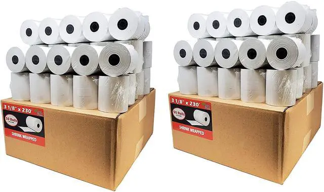 Main image of (100 Rolls - 2 Cases) 3 1/8 x 230 (53 GSM Paper Thickness) BPA Free Premium A Grade POS Thermal Receipt Printer Paper