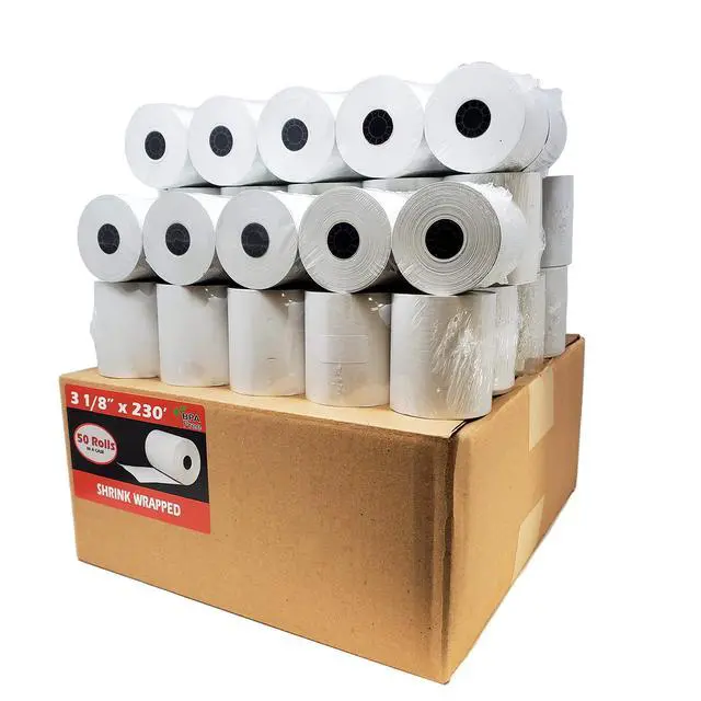 Alt view image 2 of 2 - (100 Rolls - 2 Cases) 3 1/8 x 230 (53 GSM Paper Thickness) BPA Free Premium A Grade POS Thermal Receipt Printer Paper